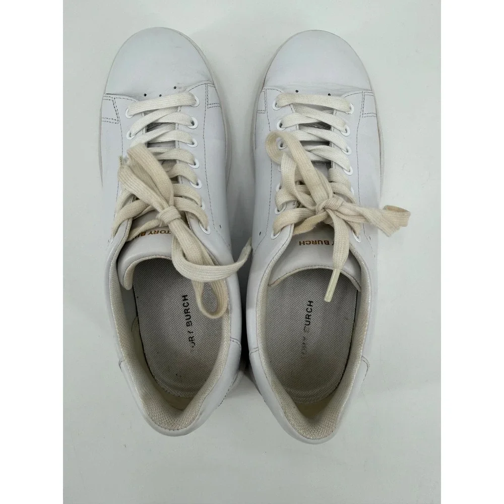 Tory Burch White Leather Sneakers Gold Logo Low Top 9M 73057